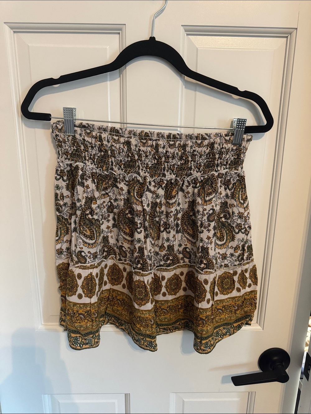 Chelsea & Violet White Mini Skirt with Mustard Paisley Border